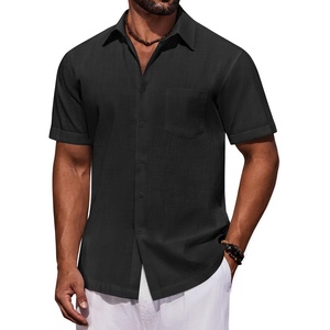 image:imageCOOFANDY Mens Short Sleeve Cotton Button Down Shirts Linen Beach ShirtsBlack