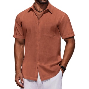 image:imageCOOFANDY Mens Short Sleeve Cotton Button Down Shirts Linen Beach ShirtsBurnt Orange