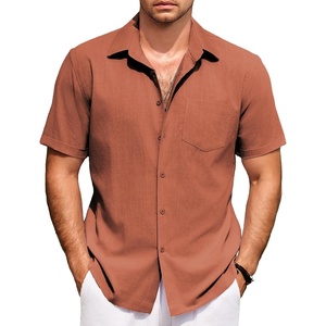image:imageCOOFANDY Mens Short Sleeve Cotton Button Down Shirts Linen Beach ShirtsDark Burnt Orange