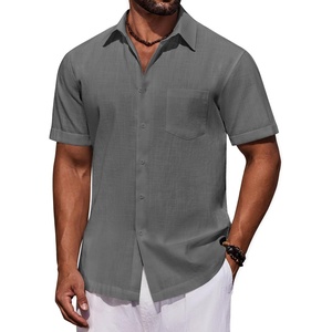 image:imageCOOFANDY Mens Short Sleeve Cotton Button Down Shirts Linen Beach ShirtsDark Grey