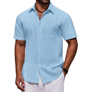 image:imageCOOFANDY Mens Short Sleeve Cotton Button Down Shirts Linen Beach ShirtsLight Blue