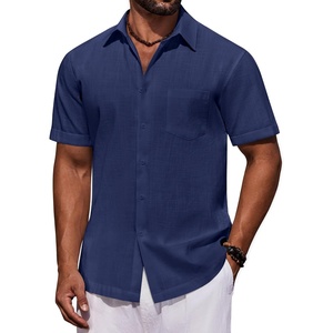 image:imageCOOFANDY Mens Short Sleeve Cotton Button Down Shirts Linen Beach ShirtsNavy