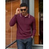 image:imageCOOFANDY Men Knit Polo Sweater Long Sleeve Polo Shirts Casual Golf PulloverDark Red