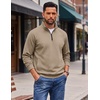 image:imageCOOFANDY Mens Quarter Zip Pullover Lightweight Mock Neck Polo SweatshirtKhaki