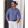image:imageCOOFANDY Mens Wrinkle Free Plaid Dress Shirt Long Sleeve Button Down Shirt18navy Blue White Plaid
