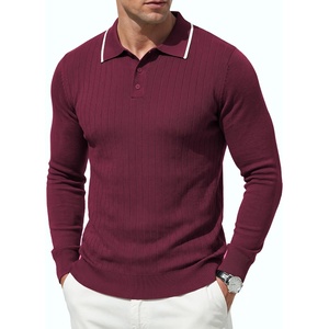 image:imageCOOFANDY Men Knit Polo Sweater Long Sleeve Polo Shirts Casual Golf PulloverDark Red