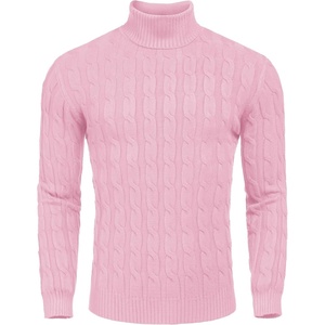 image:imageCOOFANDY Mens Slim Fit Turtleneck Sweater Casual Twisted Knitted PulloverLight Pink