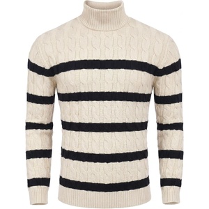 image:imageCOOFANDY Mens Slim Fit Turtleneck Sweater Casual Twisted Knitted PulloverStripedblack  Apricot