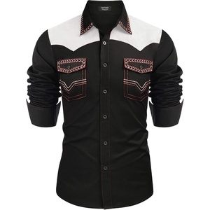 image:imageCOOFANDY Mens Western Cowboy Shirt Embroidered Long Sleeve Slim Fit Casual Cotton Button Down Hippie Shirts with PocketsBlack  White
