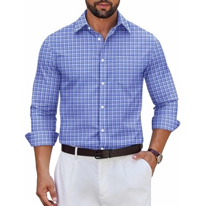 image:imageCOOFANDY Mens Wrinkle Free Plaid Dress Shirt Long Sleeve Button Down Shirt01blue White Plaid