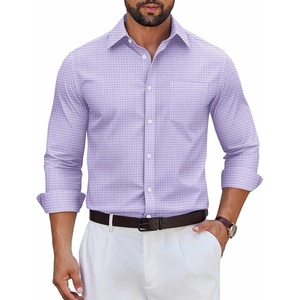 image:imageCOOFANDY Mens Wrinkle Free Plaid Dress Shirt Long Sleeve Button Down Shirt03light Purple Plaid