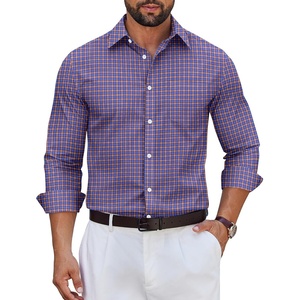 image:imageCOOFANDY Mens Wrinkle Free Plaid Dress Shirt Long Sleeve Button Down Shirt09blue Khaki Plaid