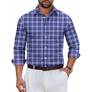 image:imageCOOFANDY Mens Wrinkle Free Plaid Dress Shirt Long Sleeve Button Down Shirt13navy White Plaid