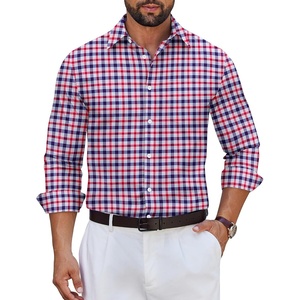 image:imageCOOFANDY Mens Wrinkle Free Plaid Dress Shirt Long Sleeve Button Down Shirt15navy Red Plaid