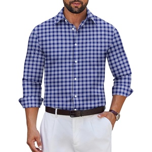 image:imageCOOFANDY Mens Wrinkle Free Plaid Dress Shirt Long Sleeve Button Down Shirt18navy Blue White Plaid
