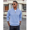image:imageCOOFANDY Mens Quarter Zip Pullover Dress Regular Fit Mock Neck SweaterLight Blue