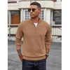 image:imageCOOFANDY Mens Quarter Zip Pullover Dress Regular Fit Mock Neck SweaterLight Brown
