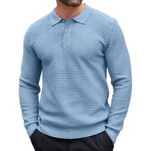 image:imageCOOFANDY Mens Knit Polo Shirts Casual Collared Long Sleeve Sweater PolosAiry Blue