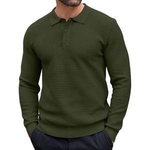 image:imageCOOFANDY Mens Knit Polo Shirts Casual Collared Long Sleeve Sweater PolosArmy Green