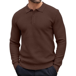 image:imageCOOFANDY Mens Knit Polo Shirts Casual Collared Long Sleeve Sweater PolosBrown