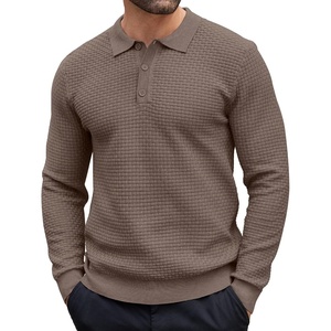 image:imageCOOFANDY Mens Knit Polo Shirts Casual Collared Long Sleeve Sweater PolosBrown and Grey