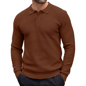 image:imageCOOFANDY Mens Knit Polo Shirts Casual Collared Long Sleeve Sweater PolosCaramel