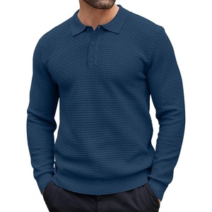 image:imageCOOFANDY Mens Knit Polo Shirts Casual Collared Long Sleeve Sweater PolosDark Blue