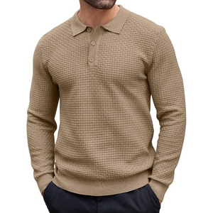 image:imageCOOFANDY Mens Knit Polo Shirts Casual Collared Long Sleeve Sweater PolosKhaki