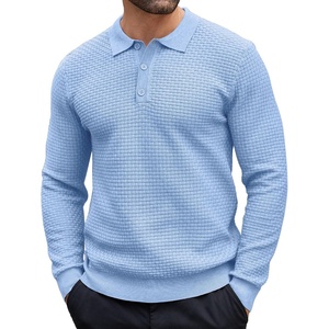 image:imageCOOFANDY Mens Knit Polo Shirts Casual Collared Long Sleeve Sweater PolosLight Blue