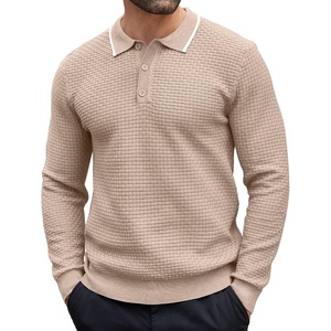 image:imageCOOFANDY Mens Knit Polo Shirts Casual Collared Long Sleeve Sweater PolosStripedlight Khaki