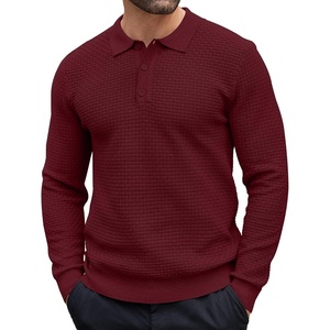 image:imageCOOFANDY Mens Knit Polo Shirts Casual Collared Long Sleeve Sweater PolosWine Red