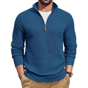 image:imageCOOFANDY Mens Quarter Zip Pullover Dress Regular Fit Mock Neck SweaterDark Blue