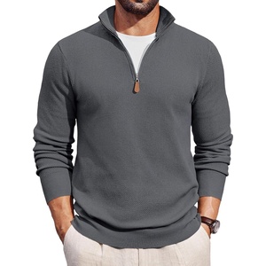 image:imageCOOFANDY Mens Quarter Zip Pullover Dress Regular Fit Mock Neck SweaterDark Grey