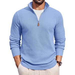 image:imageCOOFANDY Mens Quarter Zip Pullover Dress Regular Fit Mock Neck SweaterLight Blue