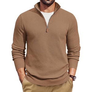 image:imageCOOFANDY Mens Quarter Zip Pullover Dress Regular Fit Mock Neck SweaterLight Brown
