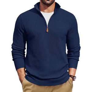 image:imageCOOFANDY Mens Quarter Zip Pullover Dress Regular Fit Mock Neck SweaterNavy Blue