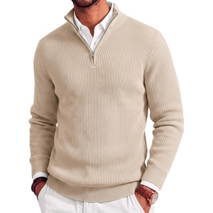 image:imageCOOFANDY Mens Quarter Zip Sweater Slim Fit Mock Neck Long Sleeve PulloverBeige