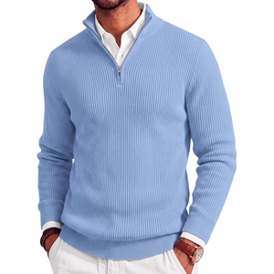 image:imageCOOFANDY Mens Quarter Zip Sweater Slim Fit Mock Neck Long Sleeve PulloverBlue