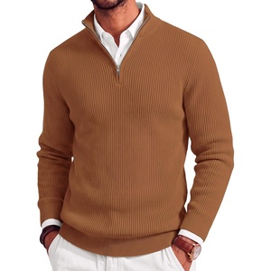 image:imageCOOFANDY Mens Quarter Zip Sweater Slim Fit Mock Neck Long Sleeve PulloverBrown