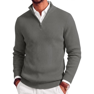image:imageCOOFANDY Mens Quarter Zip Sweater Slim Fit Mock Neck Long Sleeve PulloverDark Grey