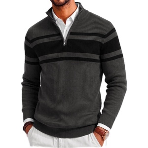image:imageCOOFANDY Mens Quarter Zip Sweater Slim Fit Mock Neck Long Sleeve PulloverDark Heather Grey  Black 01