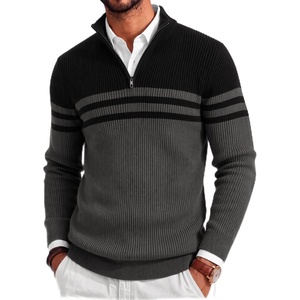 image:imageCOOFANDY Mens Quarter Zip Sweater Slim Fit Mock Neck Long Sleeve PulloverDark Heather Grey  Black 02