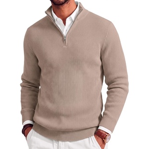 image:imageCOOFANDY Mens Quarter Zip Sweater Slim Fit Mock Neck Long Sleeve PulloverDark Khaki