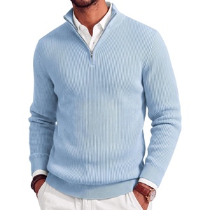 image:imageCOOFANDY Mens Quarter Zip Sweater Slim Fit Mock Neck Long Sleeve PulloverLight Blue