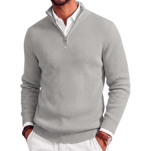 image:imageCOOFANDY Mens Quarter Zip Sweater Slim Fit Mock Neck Long Sleeve PulloverLight Grey
