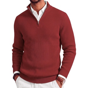 image:imageCOOFANDY Mens Quarter Zip Sweater Slim Fit Mock Neck Long Sleeve PulloverRed