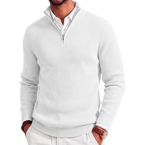 image:imageCOOFANDY Mens Quarter Zip Sweater Slim Fit Mock Neck Long Sleeve PulloverWhite