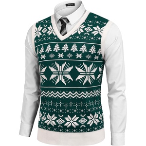 image:imageCOOFANDY Mens Sleeveless Sweater Vest VNeck Solid Cotton PulloverGreen Snowflake