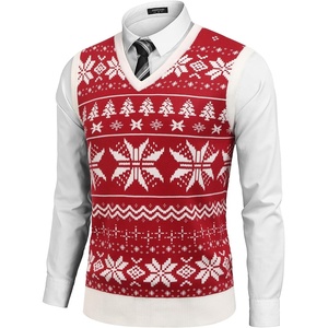 image:imageCOOFANDY Mens Sleeveless Sweater Vest VNeck Solid Cotton PulloverRed Snowflake