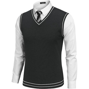 image:imageCOOFANDY Mens Sleeveless Sweater Vest VNeck Solid Cotton PulloverStripes White